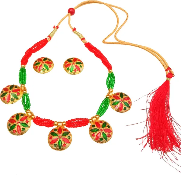 Assamese_Traditional_Red-Green_Colour_Golpata_Jewellery_Set_For_Women